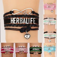 10 шт./лот) Бесконечность любовь HERBALIFE Подвеска для браслета в форме сердца кожаный канат обертывание браслеты и браслеты ювелирные изделия для женщин мужчин 4 стиля