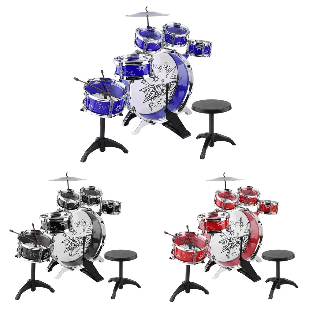 Kids Junior Drum Kit Children Tom Drums Cymbal Stool Drumsticks Set