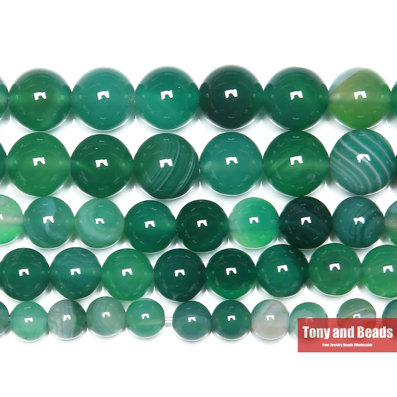 

Free Shipping Natural Green Stripe Agates Stone Round Loose Beads Pick Size For DIY Jewelry