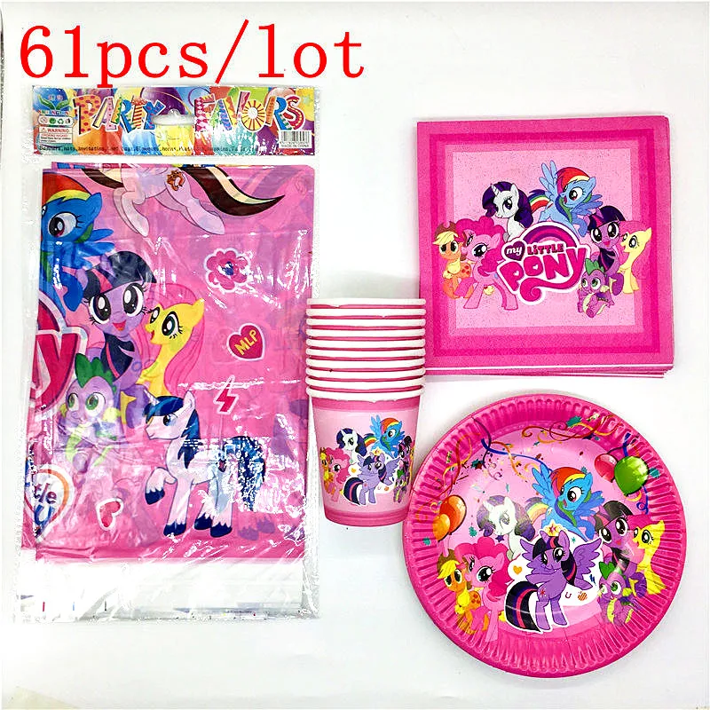 

Party supplies disposable cutlery set 61pcs my little pony card design paper cup plate baby shower birthday decoration supplies