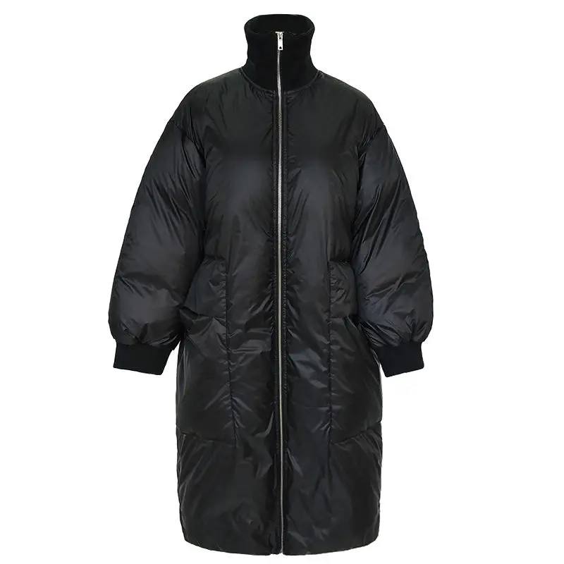 Осень и зима длинная пуховая хлопковая куртка Для женщин Свободные теплые толстые высокий воротник женский жакет в стиле кэжуал с хлопковой подкладкой Для женщин зимнее пальто Q1741