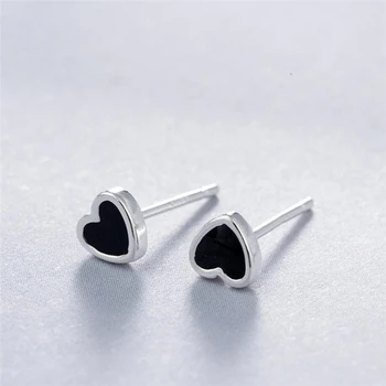 

Sole Memory Geometry Black Drop Glaze Heart Sweet Romantic 925 Sterling Silver Fashion Female Stud Earrings SEA550