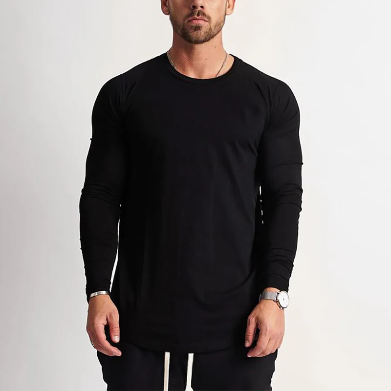 

Spring New Mens Running Cotton Long sleeve T-shirt Gym Fitness Training t shirt Male Jogging Workout Slim Tees Tops Sportswear