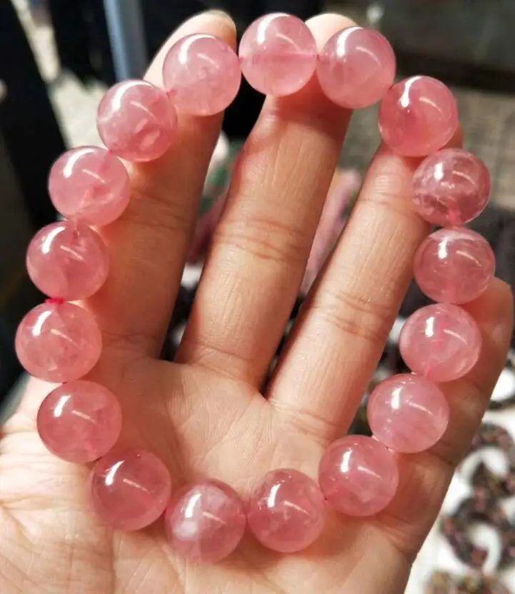 

Free Shipping AAA 100%Natural 12mm authenticMadagascar Icy Starlight Hibiscus Powder Crystal Brazil Bracelet