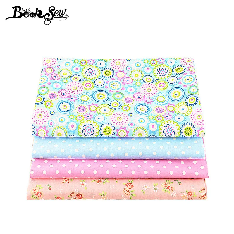 

Booksew Cotton Fabric 4PCS/lot 40cmx50cm floral dots patterns bundle quilting patchwork sewing clothes bedding tissus tilda