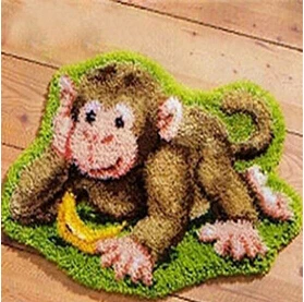 DIY Unfinished Crocheting Yarn Mat Latch Hook Rug Kit Floor Banana Monkey Picture Carpet Set | Дом и сад