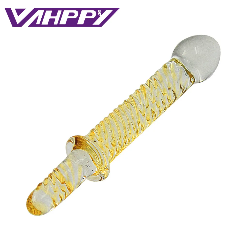 Yellow Spiral Pattern Crystal Glass Dildo Penis Anal plug Sex toys For Women men GAY Masturbation Massage Adult Shop |
