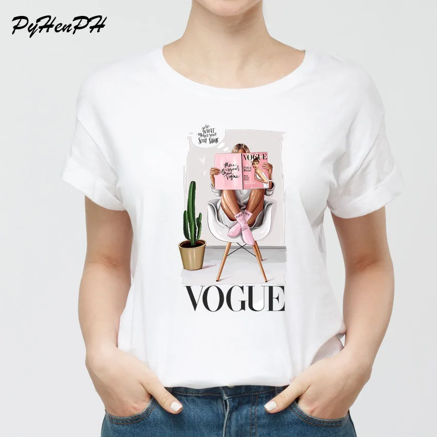 

New 2019 Fashion VOGUE Lady Printed T shirt Women Korean Style T-Shirt Vintage Tee Shirt Femme Short Sleeve Tops & Tees