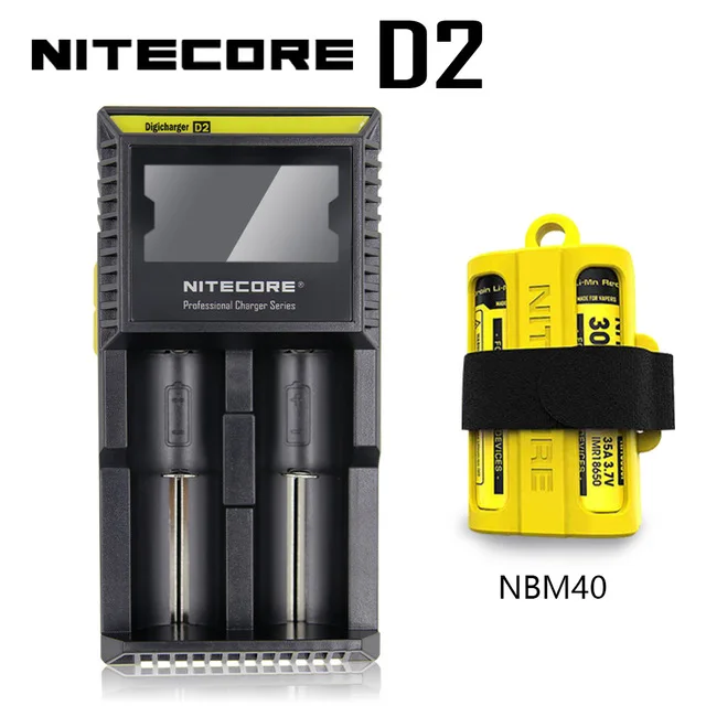 Оригинальное зарядное устройство Nitecore D4 D2 Digi Зарядное устройство ЖК-дисплей интеллигентая(ый) схема глобального страхования Li-Ion 18650 14500 16340 26650 Батарея Зарядное устройство - Цвет: D2 and NBM40