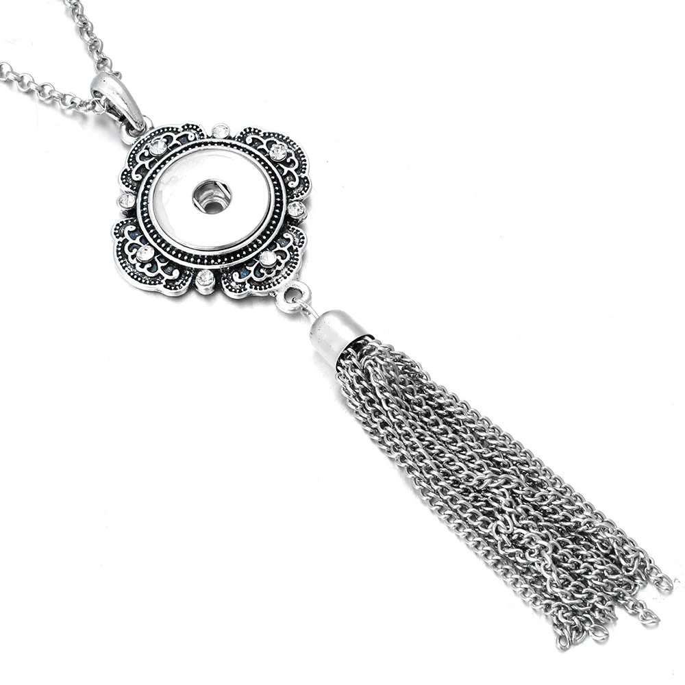 Кристальное винтажное металлическое ожерелье с кисточками DIY Кнопка ювелирные изделия 18 мм кнопки Подвески ожерелье оснастка ювелирные изделия для женщин ZG036 - Окраска металла: 1