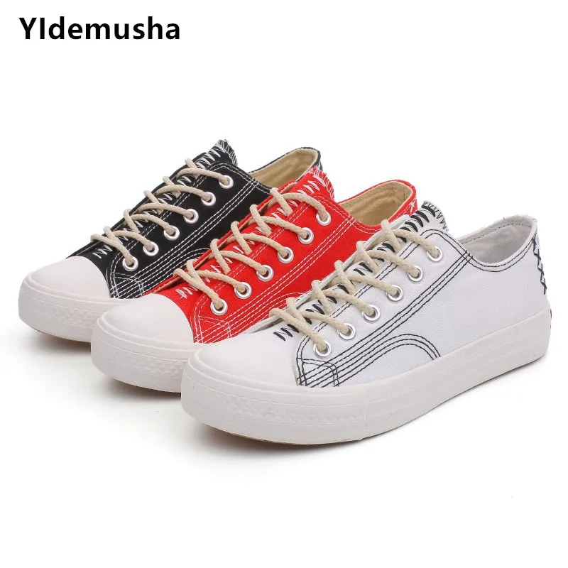 

YIdemusha Spring Autumn Lace-Up Canvas Shoes Women New Fashion Women Vulcanized Shoes Non-slip Shoes Woman Breathable Sneakers