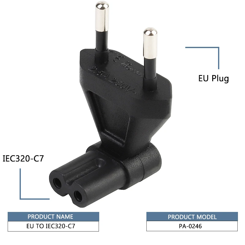 2-контактный ЕС штекерным Iec 320 C7 Женский адаптер переменного тока 2.5A предохранитель, ЕС промышленного тяжелый Мощность конвертер