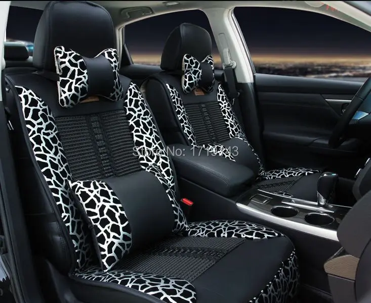 Synthetic leather Leopard Car Seat Covers Front Rear 11 Pieces Packin