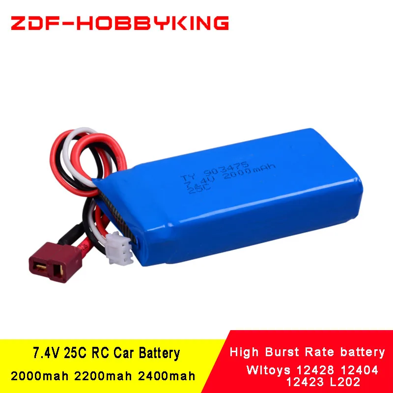 2 шт. Rc Lipo Battery 2S 7 4 V 2000 mah/2200 mah/2400 mah 25C Max 50C для Wltoys 12428 12404 12423 L202 1:12 RC автозапчасти|lipo