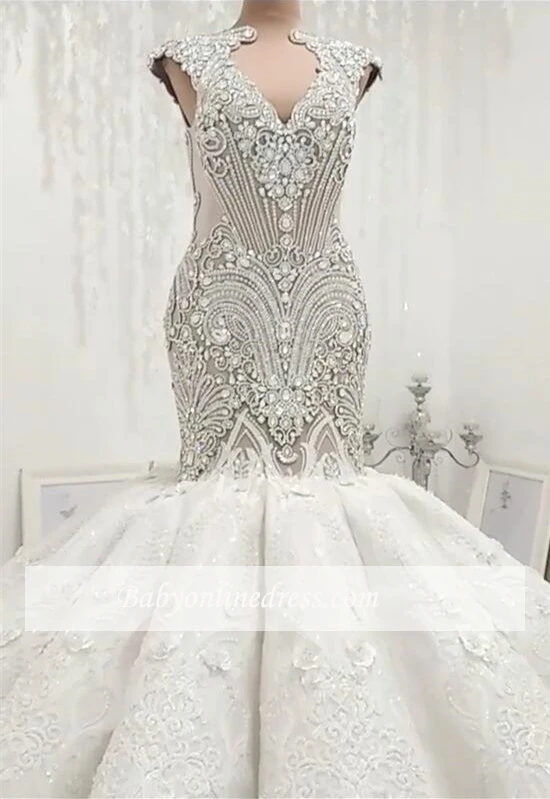 Vestido De Noiva роскошное бисер Кристалл свадебное платье великолепные открытые сзади Свадебные платья Кружева аппликации свадебное платье в стиле "Русалка"