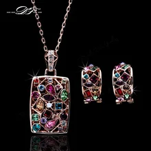 DFS022 Lujo Multicolor Rose Cristal Plateado del Oro Collares y Colgantes de Los Pendientes Marca de Joyería de La Boda Para las novias