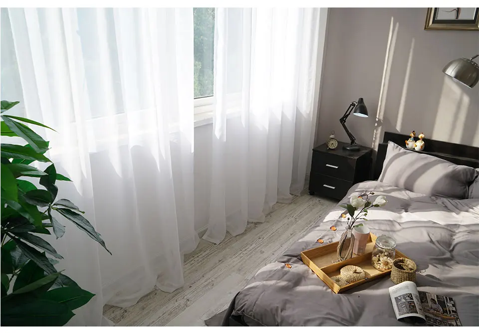 Modern Solid White Tulle Curtains for Living Room Bedroom Window Sheer Voile Blinds Curtain for Kitchen Home Decor Light Shading