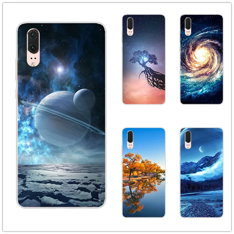 

Silicon Space Moon Stars Case For Huawei Honor 8X 7A 10 Play Soft TPU Back Cover For Huawei P20 Pro Mate 20 Lite Y5 Y9 Nova 3 3i