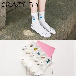 Магазин Crazy Fly Для женщин хлопковые носки с картинками Harajuku Новинка Короткие смешные носки динозавров ракеты банан рисунком Прохладный
