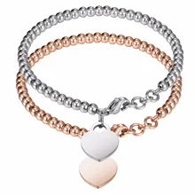 Модный бренд нержавеющая сталь розовое золото цвет лучше маленький шар из бисера браслет на запястье с сердечками женщина подарок Вечерние