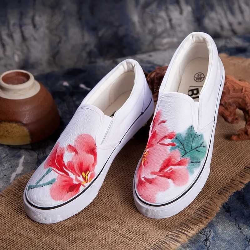 Canvas Shoe Platform Womens Shoes Woman Hand Ink Painting Autumn Pedal Sneakers Zapatos De Mujer Sneaker Chaussures Femme