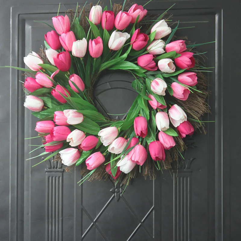 artificial tulip Door Wreath Simulation silk Tulip Flower Cloth Wreath