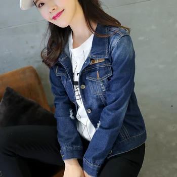 

5xl plus big size coats women spring autumn 2017 feminina hole jean jacket female thin demin coats female A2844