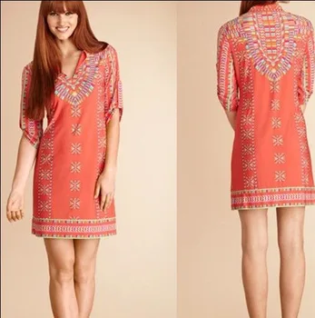 

women's elegant orange pink V-neck type slim dress knitted elastic dress