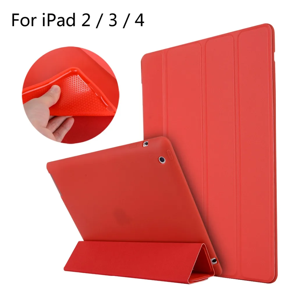 case For iPad 2 / iPad 3 / iPad 4 case Silicone Cover Smart Slim Magnetic TPU Leather Stand Case For iPad2/ iPad3/ iPad4 + Gift