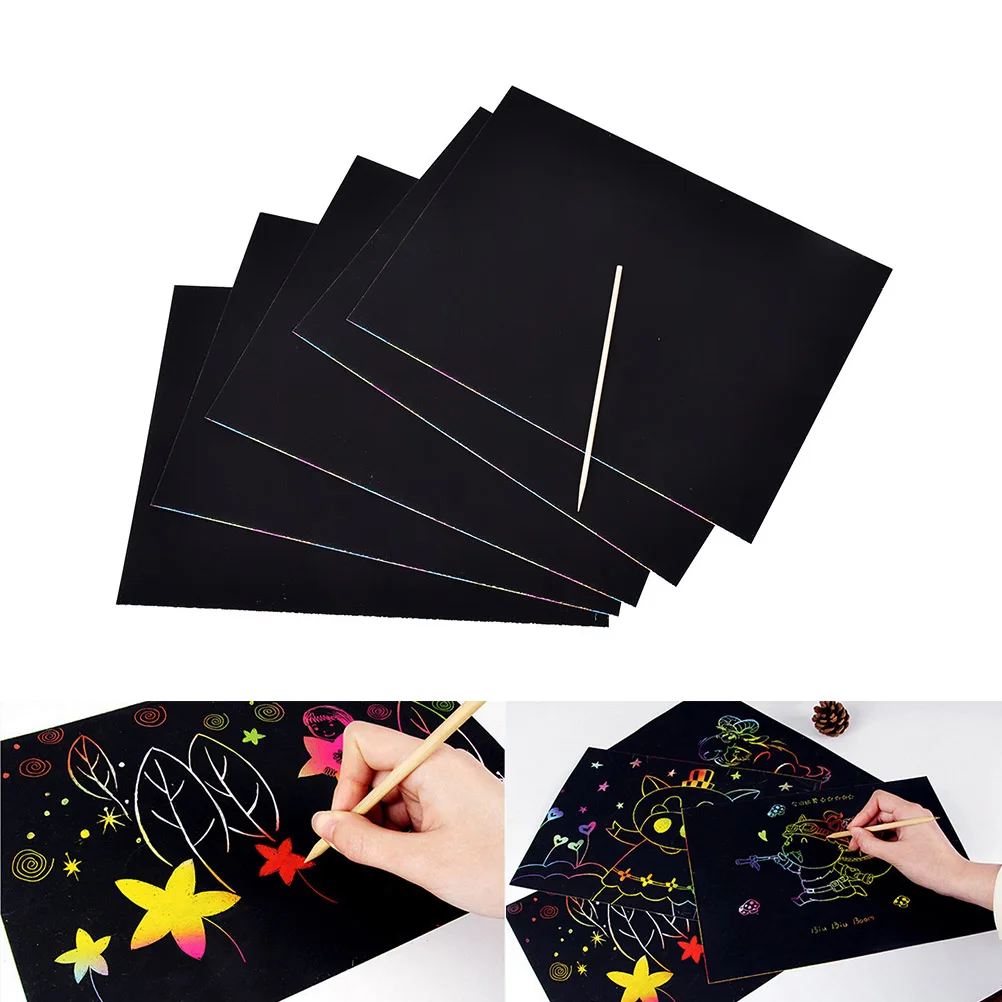 

Stationery 5 Sheet 16K Colorful Scratch Sheets With Wooden Pen Art Magic Drawing Painting Paper Kids Toy Gift New