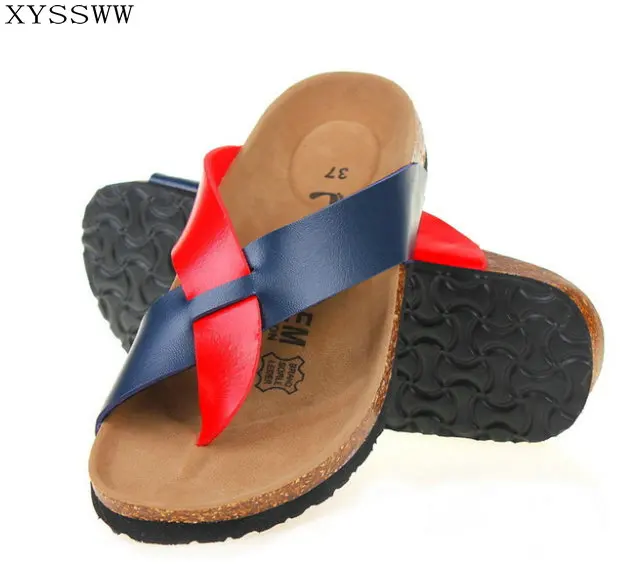 

6 color New 2018 summer woman men flats sandals Cork slippers unisex casual shoes print mixed colors flip flop free shipping