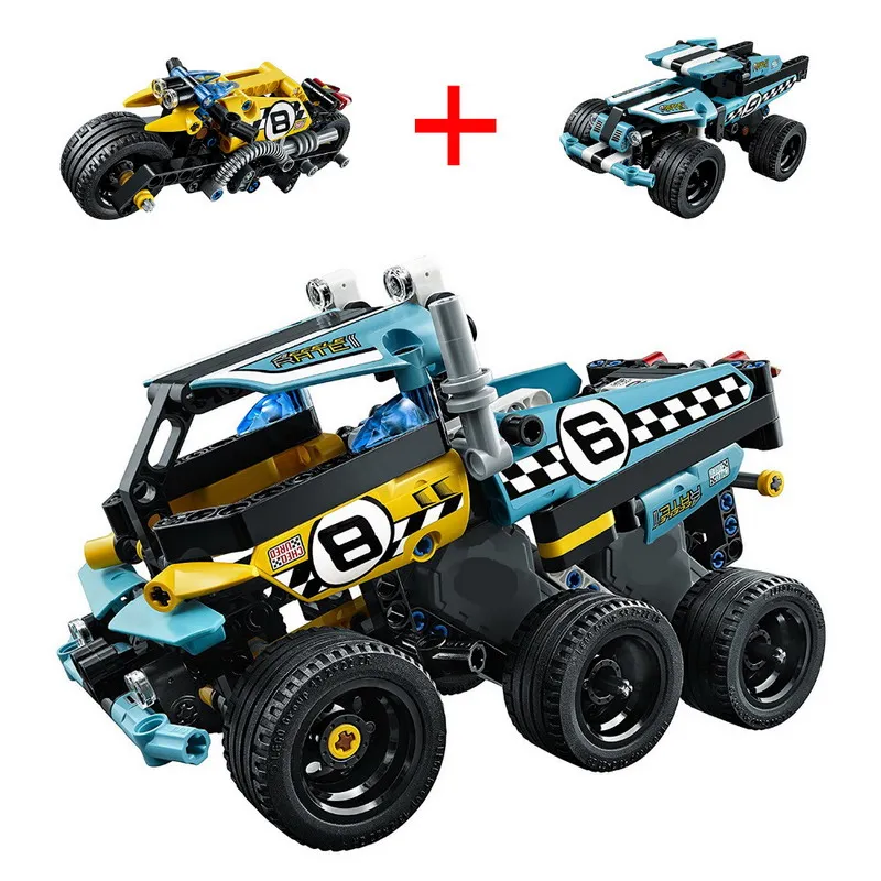 

3419 3420 DECOOL Technic Stunt Bike Stunt Truck Building Blocks Small Particles Figure Toys For Children Compatible Legoe