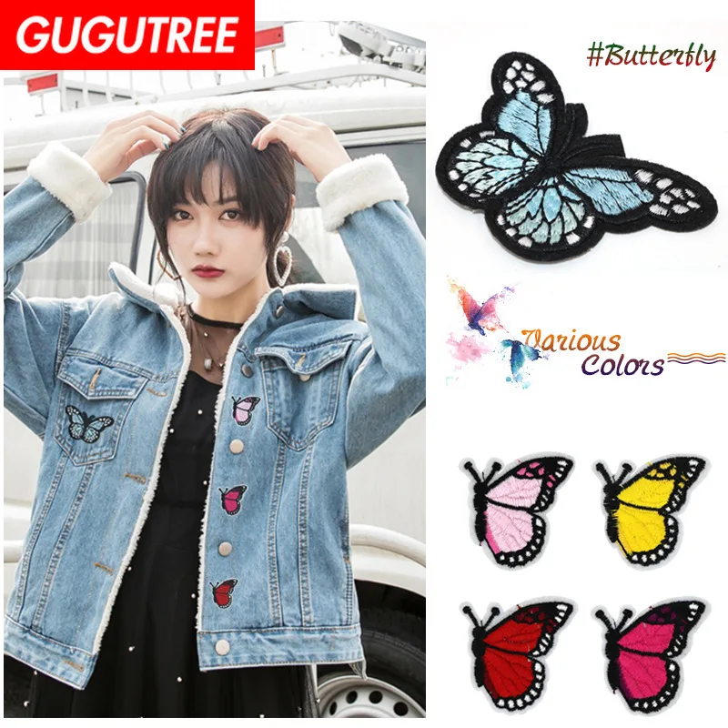 

GUGUTREE embroidery buttlefly patches animal patches badges applique patches for clothing XC-86