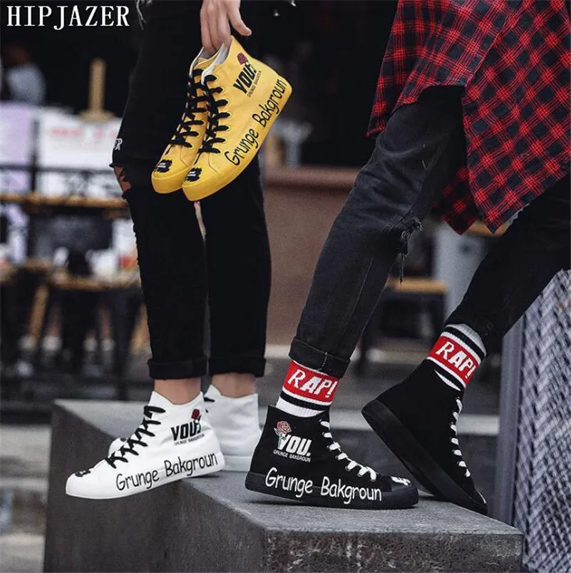 HIPJAZER/мужские парусиновые туфли с высокой глазурью для скейтбординга, улица хип-хоп, спортивная обувь yong boy на плоской резиновой подошве, кроссовки