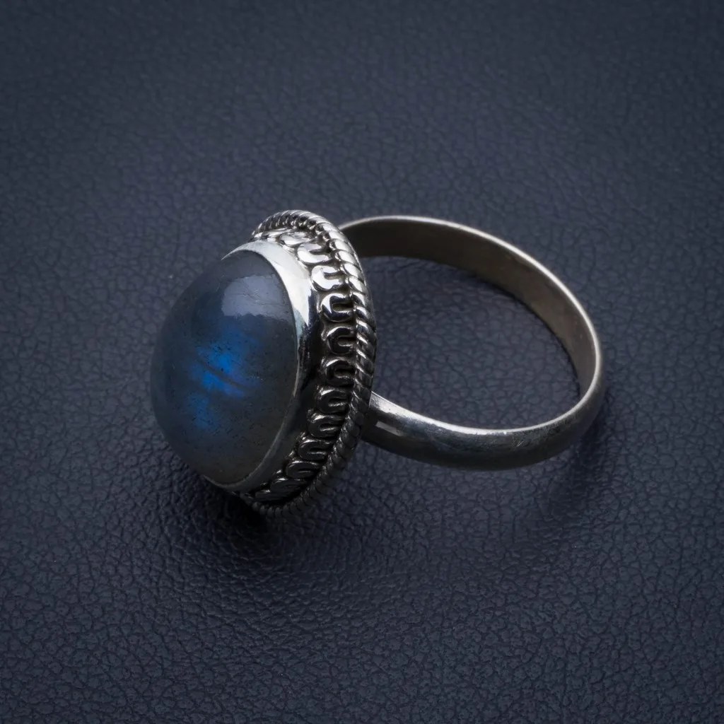

Natural Blue Fire Labradorite 925 Sterling Silver Ring, US Size 6.75 R2906