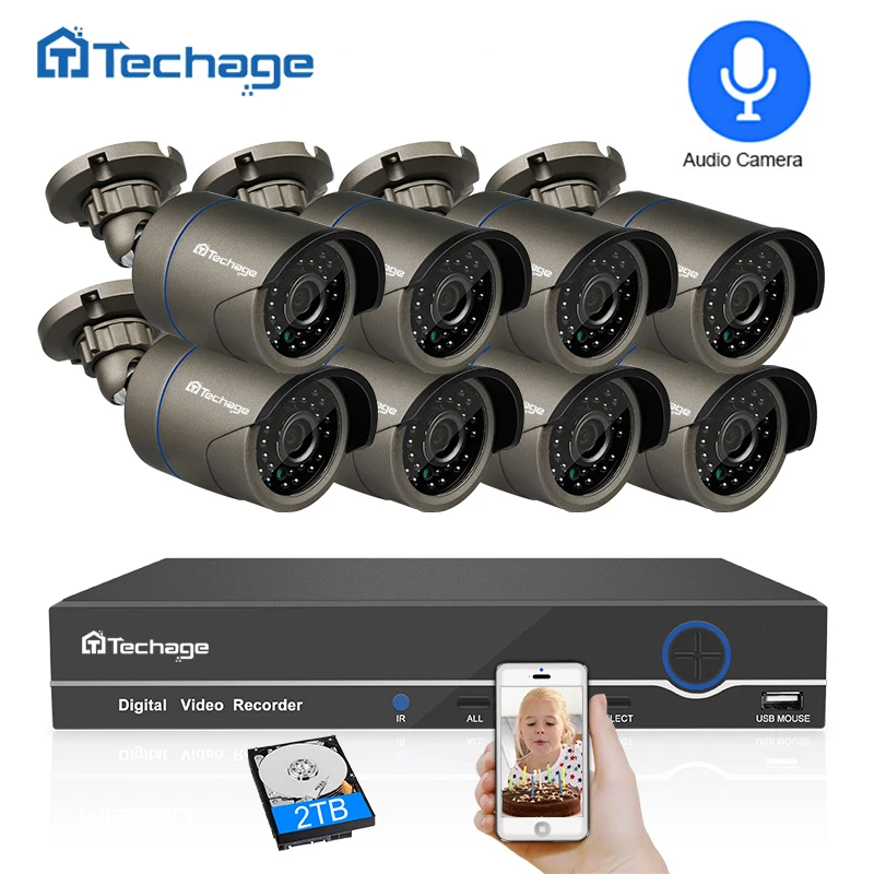 Goede Techage 8CH 1080 p HDMI POE NVR Kit Audio CCTV Systeem 2MP IR Outdoor Beveiliging IP Camera P2P Video Surveillance systeem Set 2 tb HDD