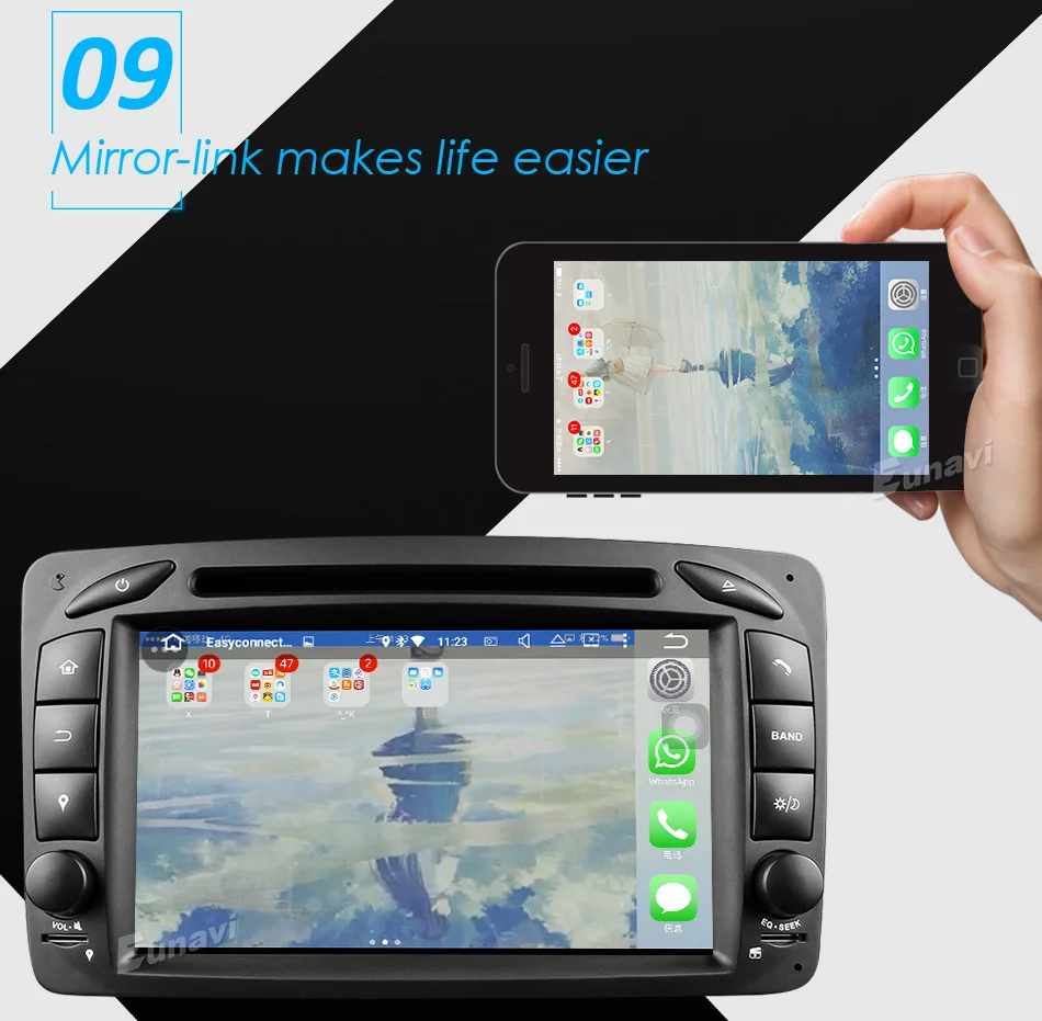 Perfect Eunavi 7" 2 Din 1024*600 HD Octa Core 4GB 32GB Android 8.0 Car DVD GPS For Benz C-Class W203 W209 G-Class W463 A Class W168 Vito 14