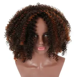 Deyngs короткий афро кудрявый вьющиеся волосы парик синтетические для черный Для женщин Пушистые коричневый парики афроамериканец