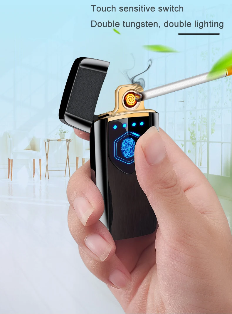 Ультратонкая перезаряжаемая usb-зажигалка, светодиодный сенсорный экран, электрическая зажигалка для сигарет, электронные аксессуары для курения, гаджеты для мужчин