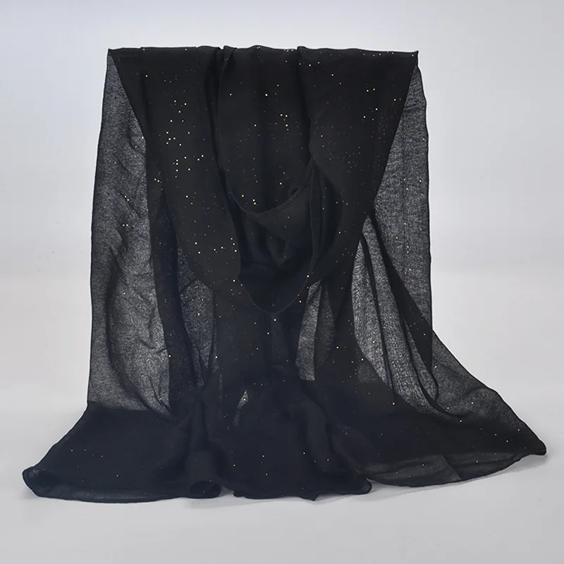 

20 Color 2021 New Winter Women Black Navy Solid Color Muslim Hijab Shimmer Glitter Scarf Wrap Female 90cm*180cm