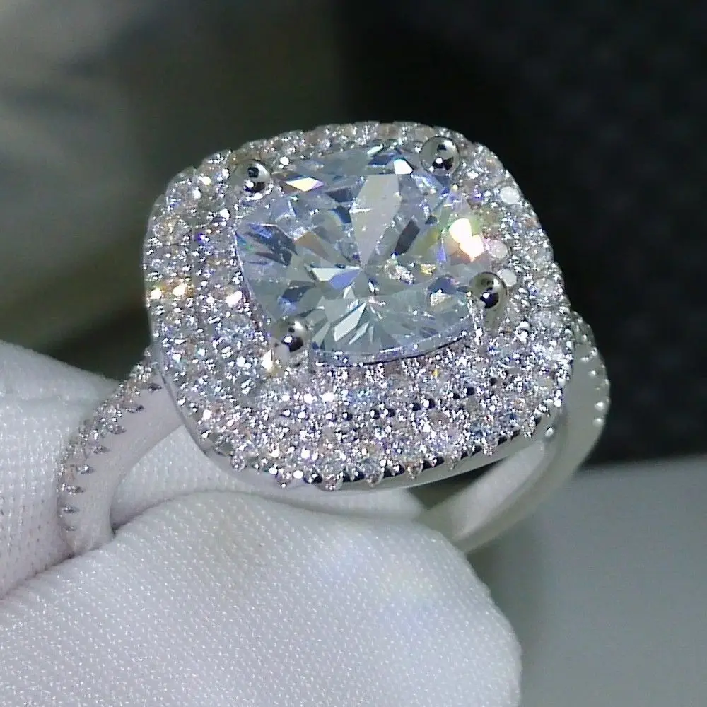 Pаспродажа 2016 модное кольцо, новый стиль, огранка на подушке, 4ct 5A, циркон, камень, серебро 925 пробы, обручальное кольцо для женщин, Sz 5 10