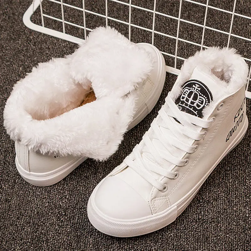 Goedkoop Mode Vrouwen Winter Laarzen Dames Lace Up Bont Sneeuw Enkellaarsjes Zwart en Grijs Casual Schoenen Sneakers Platform Warm Pluche botas