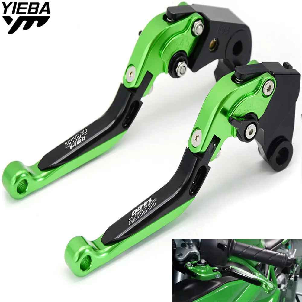 For KAWASAKI ZZR1400 ZZR 1400 ZX1400 ZX14R 2006-2016 With ZZR1400 LOGO Motorcycle Adjustable Folding Brake Clutch Levers Handle