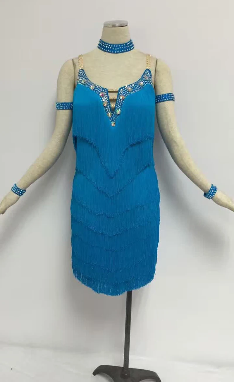 Latin Tassel Dance Skirt Women Diamond Stage Competition Rumba Jive Chacha Sumba Dancing Wear