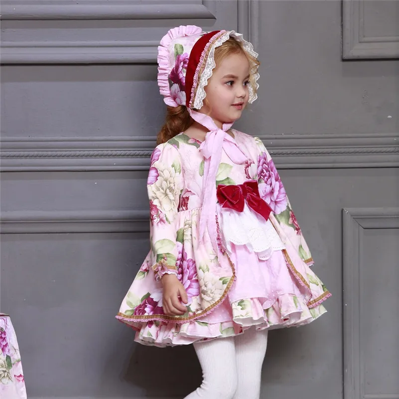 

Wholesale Kids Boutique Floral Dress for Girls Children Spanish Palace Long Sleeve Gown Sets Baby Birthday Cute Gown Toddle G046