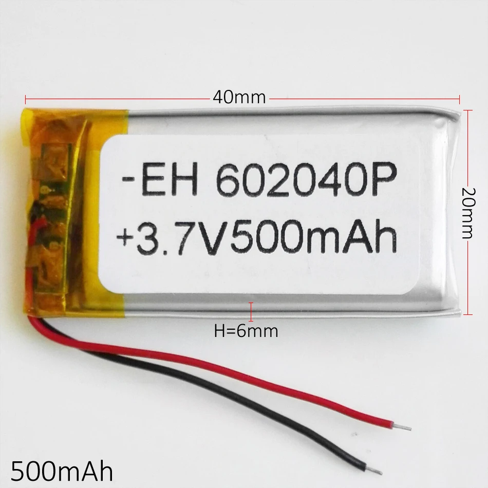 

3.7V 500mAh 602040 Lithium Polymer LiPo Rechargeable Battery For DIY Mp3 DVD RECORDE GPS PSP video pen camera bluetooth