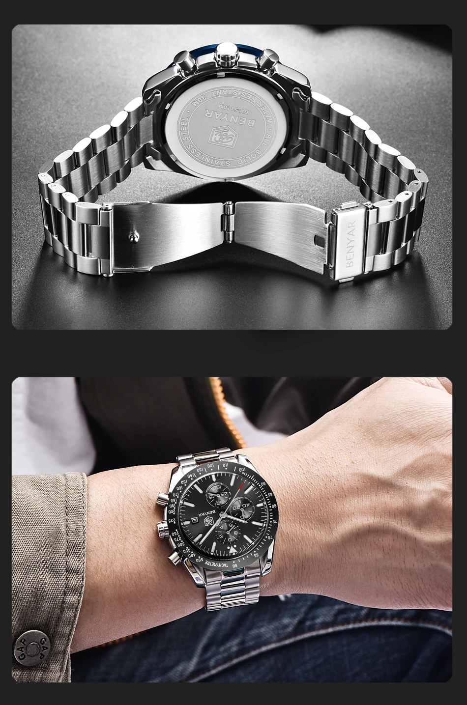 BENYAR мужские часы Лидирующий бренд водонепроницаемые спортивные кварцевые часы с хронографом водонепроницаемые военные часы мужские часы Relogio Masculino BY-5140M
