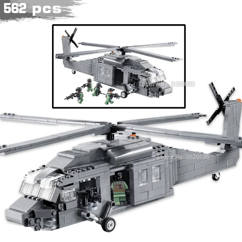 

Military World War 2 Building Blocks Black Eagle UH-60 Fighter Figures Weapons Four-rotor Helicopter Series Gift Toy Legoinglys
