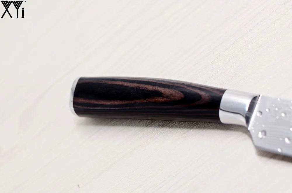XYJ абсолютно кухонный нож с узором 7Cr17 лезвие из нержавеющей стали с цветной деревянной ручкой 5 дюймов нож Santoku инструменты для приготовления пищи лучший подарок