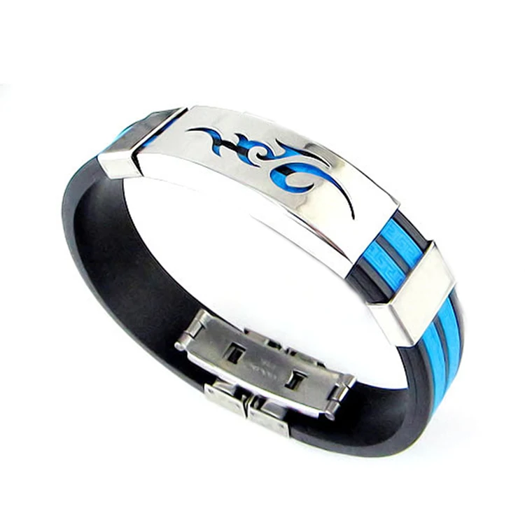 

Hot Drop Shipping Chic Men Jewelry Flame Logo Titanium Steel Bangle Silicone Wristband Bracelet Stylist Gift
